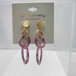 Nordstrom chain link pierced drop earring pink tortoise shell resin and gold